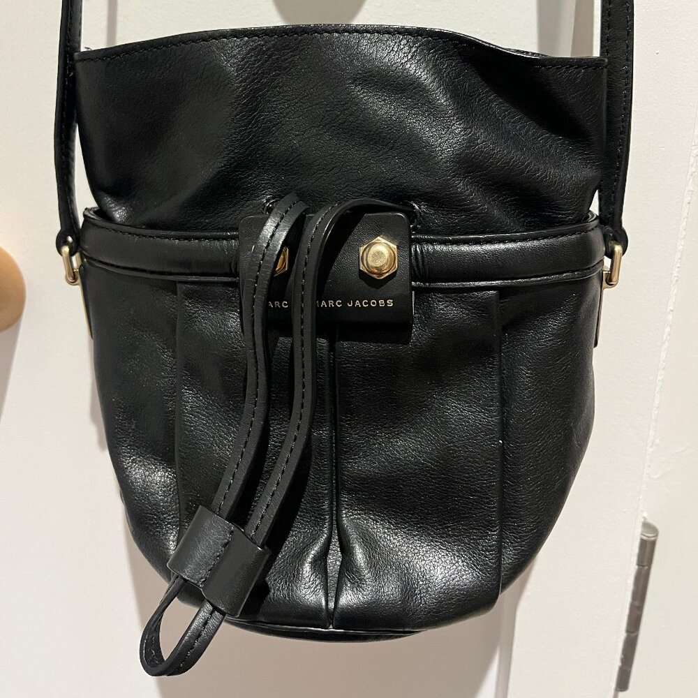 Marc by Marc Jacobs Black Leather Mini Bucket Bag with Crossbody strap